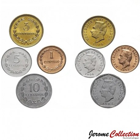SALVADOR - SET / LOT de 4 PIECES de 1 3 5 10 Centavos - 1974 / 1995 – Km154 – JeromeCollection