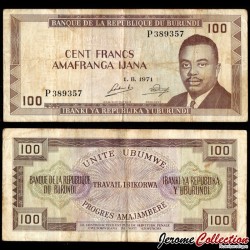 BURUNDI - Billet de 100 Francs - Prince Rwagasore - 1.8.1971 – P23b2 – JeromeCollection
