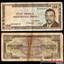 BURUNDI - Billet de 100 Francs - Prince Rwagasore - 1.10.1968 – P23a2 – JeromeCollection