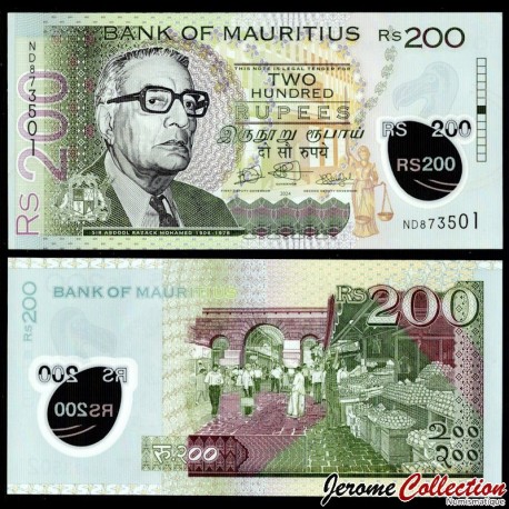 MAURICE - Billet de 200 Roupies - Sir Abdool Razack Mohamed - 2024 – P65B – JeromeCollection