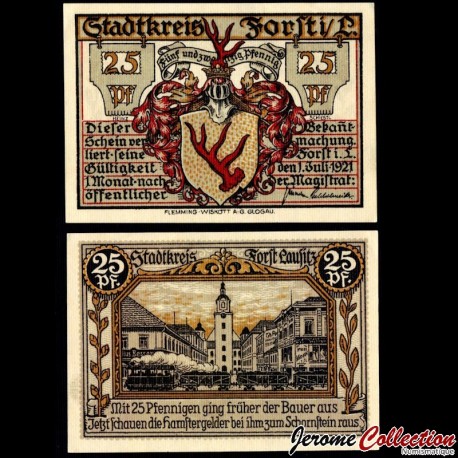 ALLEMAGNE - NOTGELD - Ville de Forst (Lausitz) - Billet de 25 Pfennig - 1921 – N223094 – JeromeCollection