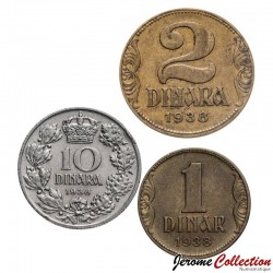 YOUGOSLAVIE (Royaume) - SET / LOT de 3 PIECES - 1 2 10 Dinars - 1938