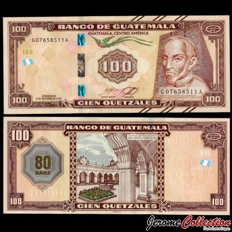 GUATEMALA - Billet de 100 Quetzal - 80e anniversaire du Banco de Guatemala - 08.10.2025 – P130 – JeromeCollection