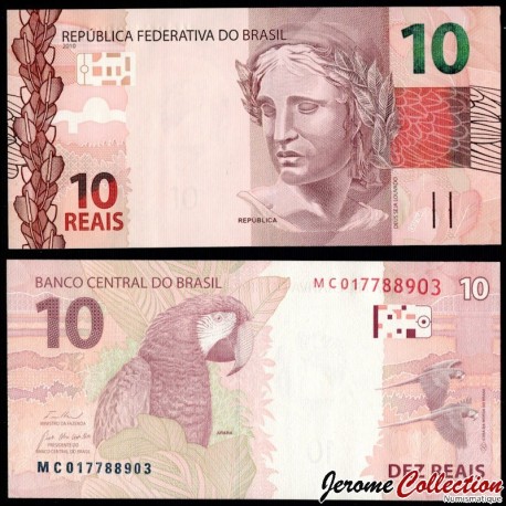 BRESIL - Billet de 10 Reais - Perroquet Ara - M - 2024 – P254f – JeromeCollection