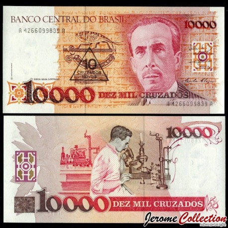 BRESIL - Billet de 10 Cruzados Nosos (Surcharge sur 10000 Cruzados) - Carlos Chagas - 1990 – P218b – JeromeCollection