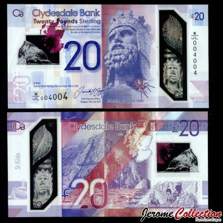 ECOSSE / CLYDESDALE BANK - Billet de 20 Pounds - Roi Robert Bruce - Polymer - 11.07.2019 – P229 – JeromeCollection