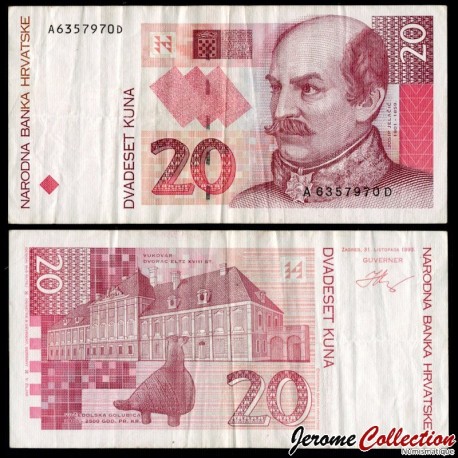 CROATIE - Billet de 20 Kuna - Ivan Gundulić - 31.10.1993 – P30 – JeromeCollection