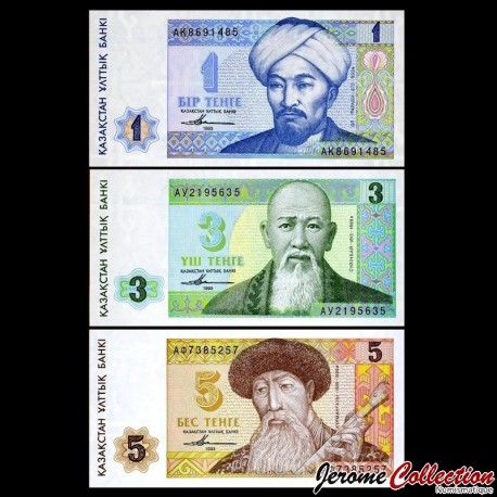 KAZAKHSTAN - Set de 3 Billets de 1 3 5 Tenge - 1993 – P7 8 9 – JeromeCollection