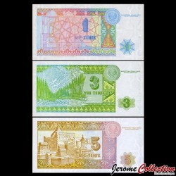 KAZAKHSTAN - Set de 3 Billets de 1 3 5 Tenge - 1993