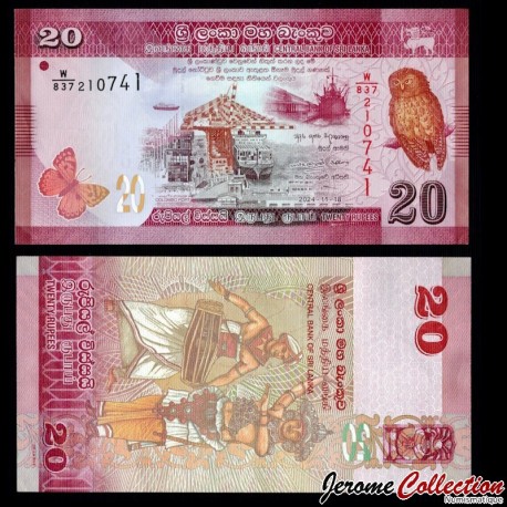 SRI LANKA - Billet de 20 Roupies - Chouette effraie- 18.11.2024 – P123j – JeromeCollection
