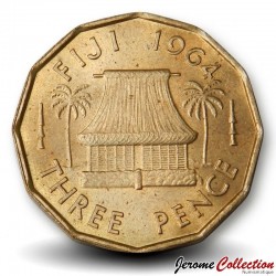 FIDJI - PIECE de 3 Pence - Elizabeth II - Logement autochtone - 1964 – Km22 – JeromeCollection