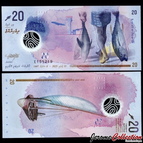MALDIVES - Billet de 20 Rufiyaa - Pêcheur portant des thons (Avec symbole Rufiyaa) - 2025 – P34 – JeromeCollection