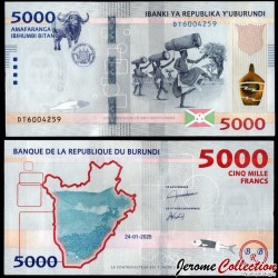 BURUNDI - Billet de 5000 Francs - Buffle africain / Porteurs de tambours - 24.01.2025 – P58b – JeromeCollection