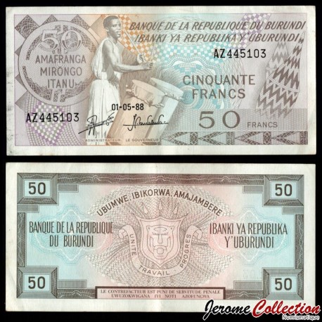 BURUNDI - Billet de 50 Francs - Musicien - 01.05.1988 – P28c1 – JeromeCollection
