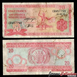 BURUNDI - Billet de 20 Francs - Danseuse - 25.5.1995