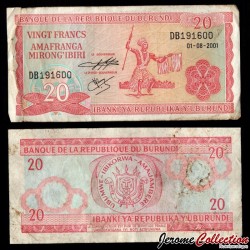 BURUNDI - Billet de 20 Francs - Danseuse - 1.8.2001 – P27d2 – JeromeCollection