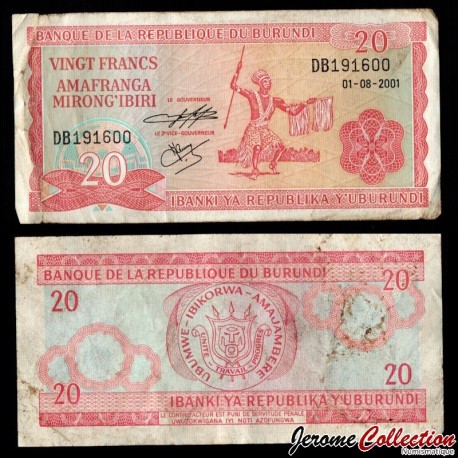 BURUNDI - Billet de 20 Francs - Danseuse - 1.8.2001 – P27d2 – JeromeCollection