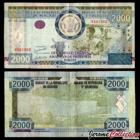 BURUNDI - Billet de 2000 Francs - Lac Tanganyika - 1.12.2008 – P47 – JeromeCollection