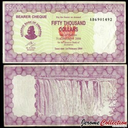ZIMBABWE - Billet de 50000 Dollars - Les chutes Victoria - 01.02.2006 – P30 – JeromeCollection