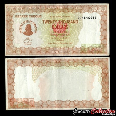 ZIMBABWE - Billet de 20000 Dollars - 01.12.2003 – P23e – JeromeCollection