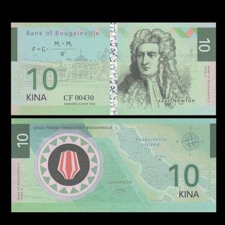BOUGAINVILLE - Billet de 10 Kina - Série Scientifiques - Isaac Newton - 2016