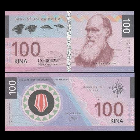 BOUGAINVILLE - Billet de 100 Kina - Série Scientifiques - Charles Darwin - 2016