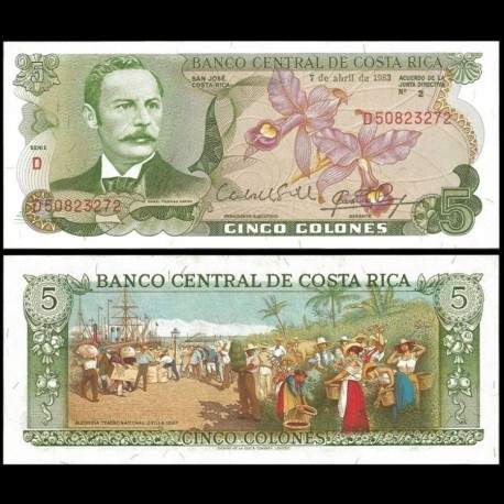 COSTA RICA - Billet de 5 Colones - orchidée - 1983