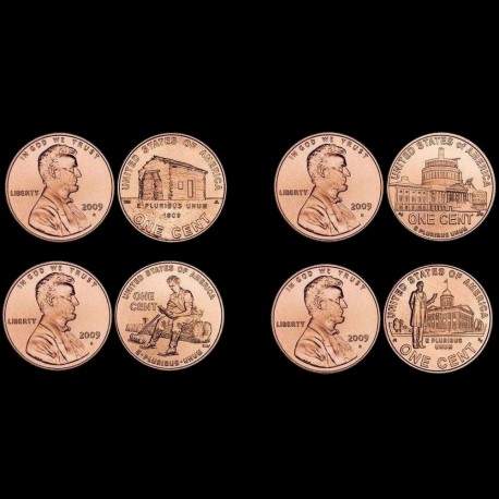 ETATS UNIS / USA - SET / LOT de 4 PIECES de 1 Cent - 200e anniversaire de la