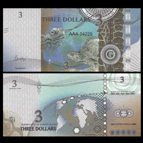 GILBERT ISLANDS / KIRIBATI- Billet de 3 Dollars - Série Tortue: Pseudemys - 2016