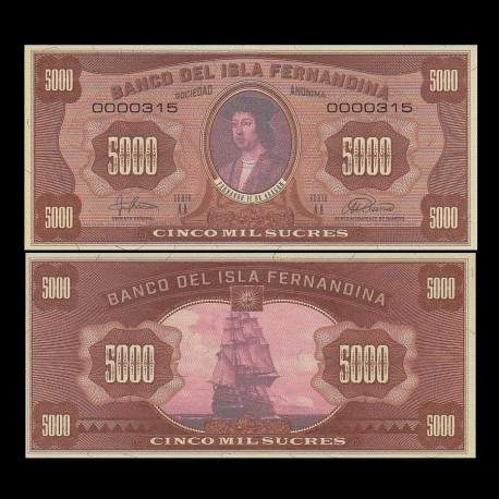 ISLA FERNANDINA - Billet de 5000 Sucres - Ferdinand II d'Aragon - 2016