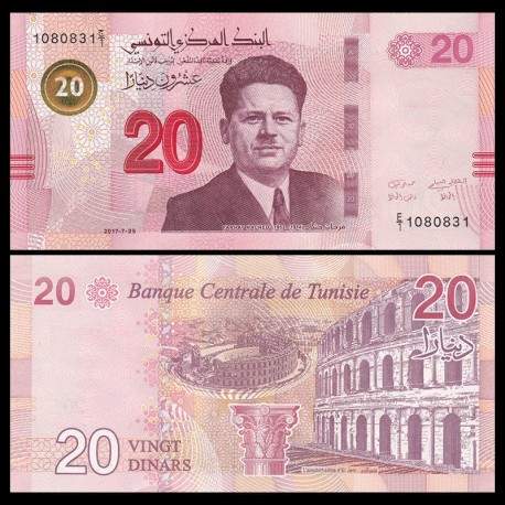 TUNISIE - Billet de 20 Dinars - Farhat Hached - 2017 – P97a – JeromeCollection