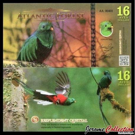 ATLANTIC FOREST - Billet de 16 Aves - Quetzal resplendissant - 2016
