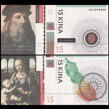 BOUGAINVILLE - Billet de 15 Kina - Série Peintres - Léonard de vinci- 2016