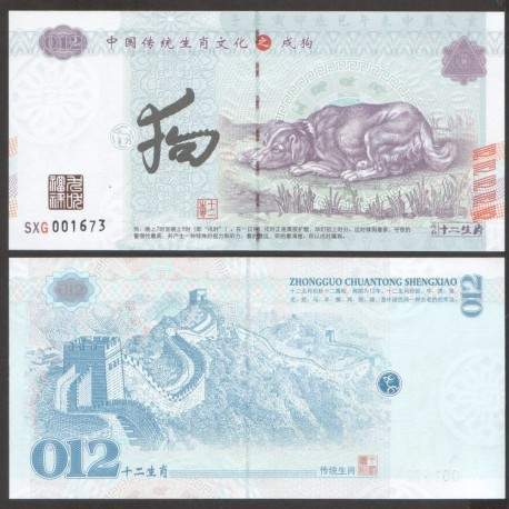 CHINE - Billet du Signe du zodiaque chinois: Le Chien - 2016
