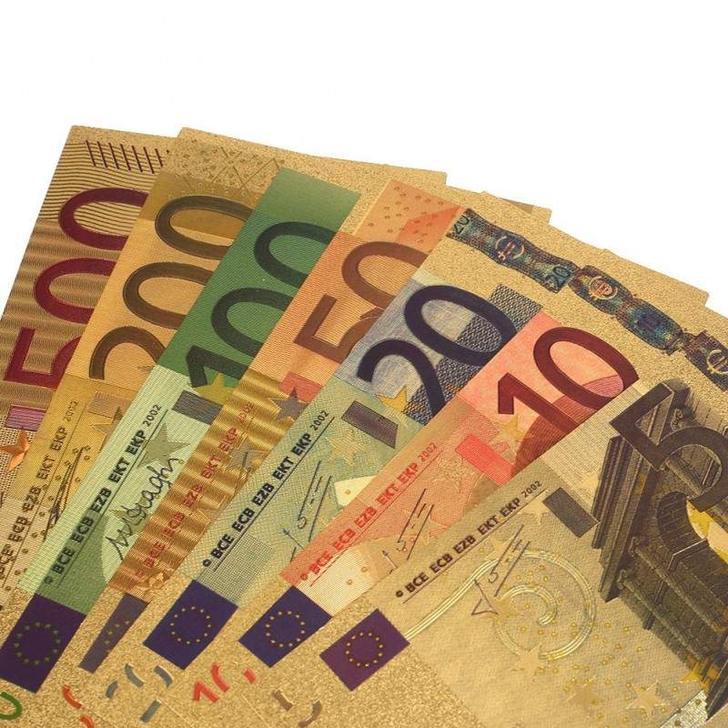 7 Pièces/ensemble Feuille D'or Billet De Banque Commémoratif Euro