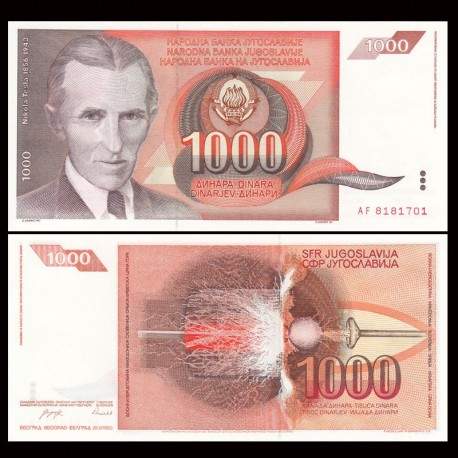 YOUGOSLAVIE - Billet de 1000 Dinara - Nikola Tesla - 1990