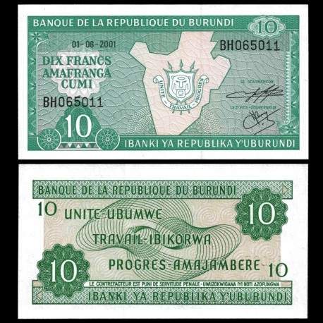 BURUNDI - Billet de 10 Francs - 01.08.2001