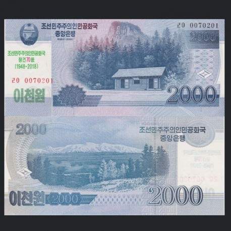COREE DU NORD - Billet de 2000 Won - 70 Ans de l'indépendance - 2018