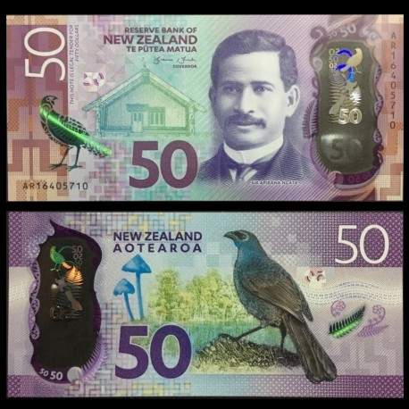 NOUVELLE-ZELANDE - Billet de 50 Dollars - Oiseau Glaucope cendré - Polymer -