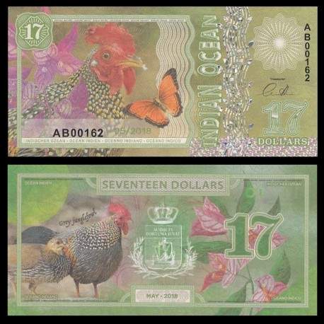 OCEAN INDIEN / INDIAN OCEAN - Billet de 17 DOLLARS - Coq de Sonnerat - 2018