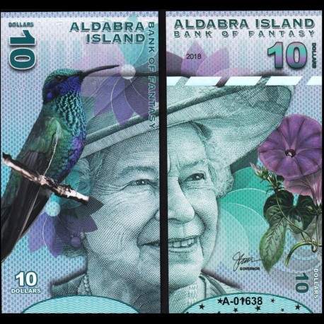 ALDABRA ISLAND - Billet de 10 DOLLARS - Oiseau / Fleur - Reine Elisabeth II -