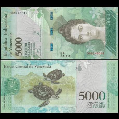 VENEZUELA - Billet de 5000 Bolivares - Tortues - 13.12.2017