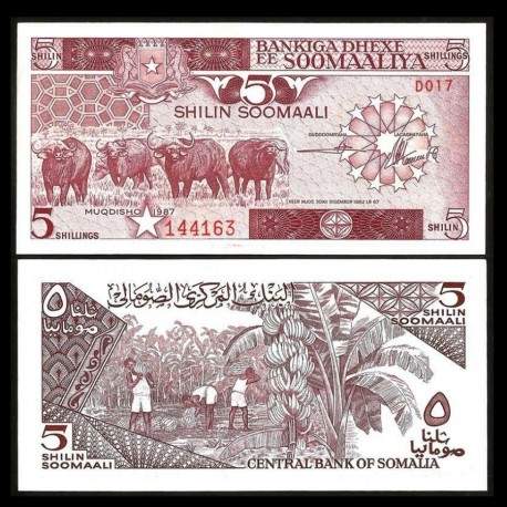 SOMALIE - Billet de 5 Shillings - Buffles - 1987
