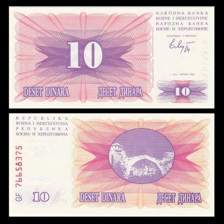 BOSNIE HERZEGOVINE - Billet de 10 Dinara - 1992