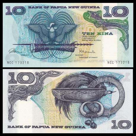 PAPOUASIE NOUVELLE GUINEE - Billet de 10 Kina - Oiseau du Paradis - 1985