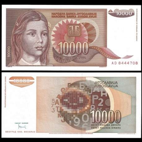 YOUGOSLAVIE - Billet de 10000 Dinara - Version avec point - 1992