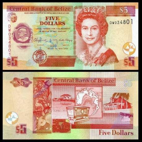 BELIZE - Billet de 5 Dollars - Cercueil de Thomas Potts - 2016