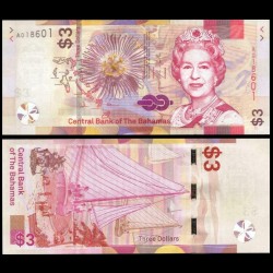 BAHAMAS - Billet de 3 Dollars - Bateau à voile - 2019