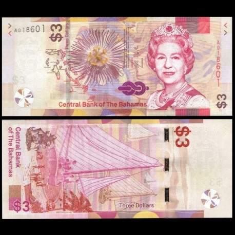 BAHAMAS - Billet de 3 Dollars - Bateau à voile - 2019