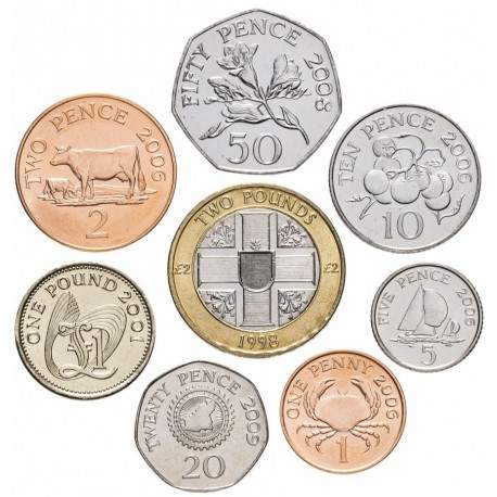 GUERNESEY - SET / LOT de 8 PIECES - 1 2 5 10 20 50 Pence 1 2 Pounds - 1992 /